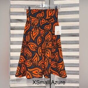 LuLaRoe Orange & Greyish-Blue Patterned Women's Wavy Skirt | X-Small | BNWT